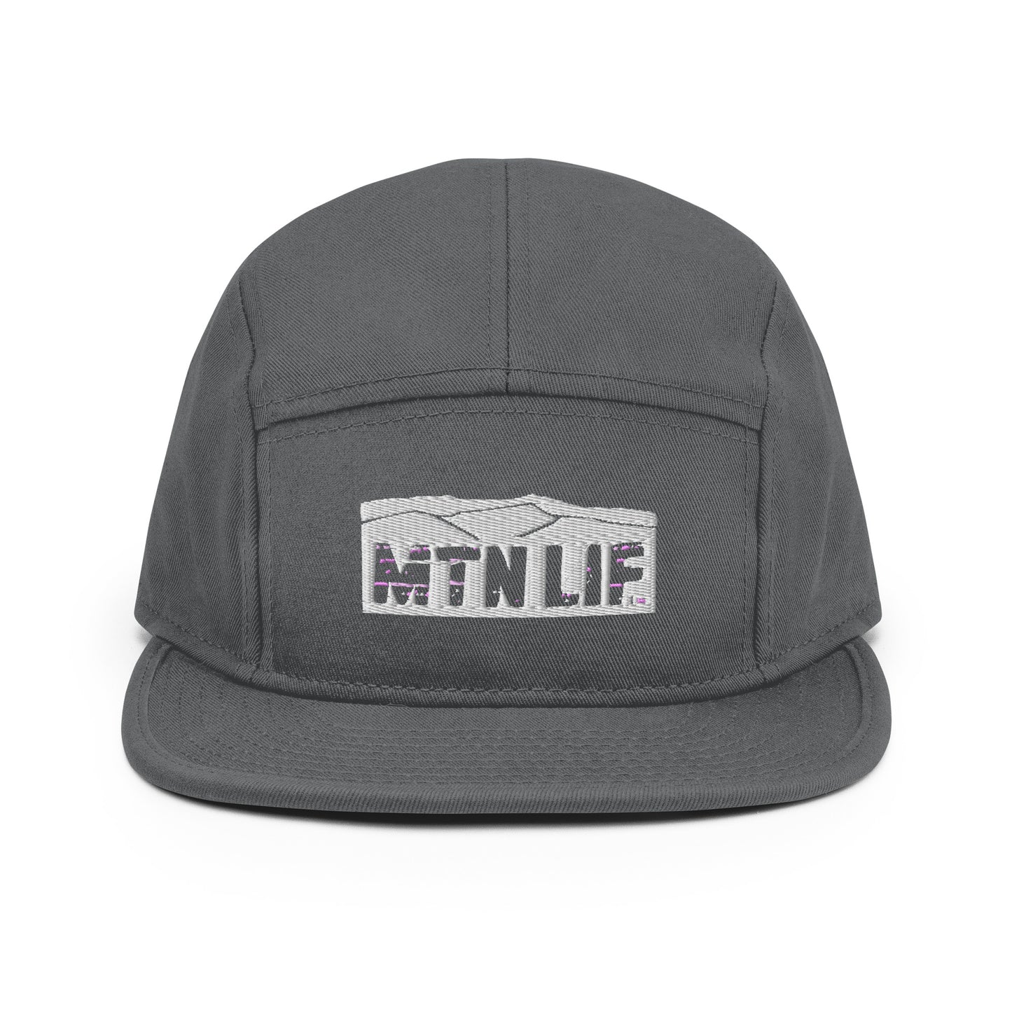 MTN LIF™ 5 Panel Camper Hat- embroidered SILVER mtn logo