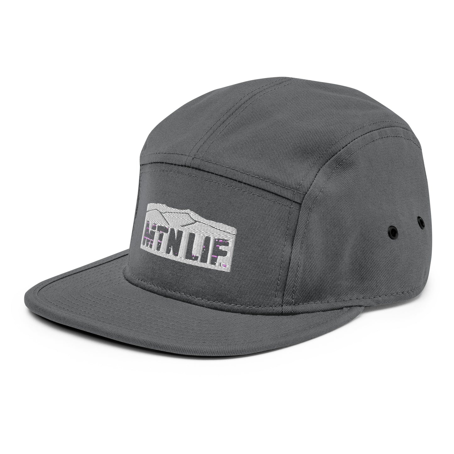 MTN LIF™ 5 Panel Camper Hat- embroidered SILVER mtn logo