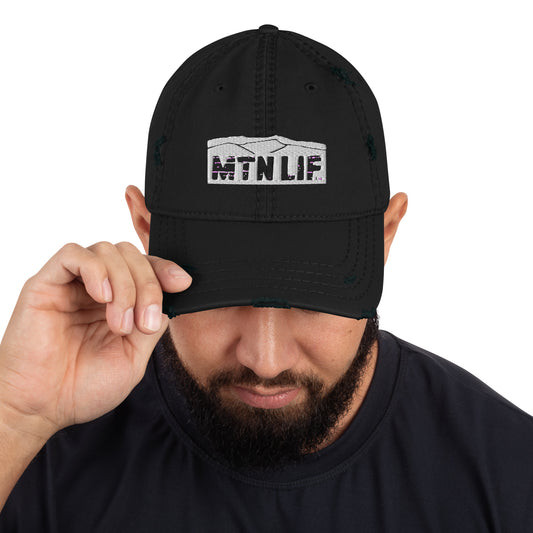 MTN LIF™ Distressed Dad Hat-embroidered SILVER mtn logo