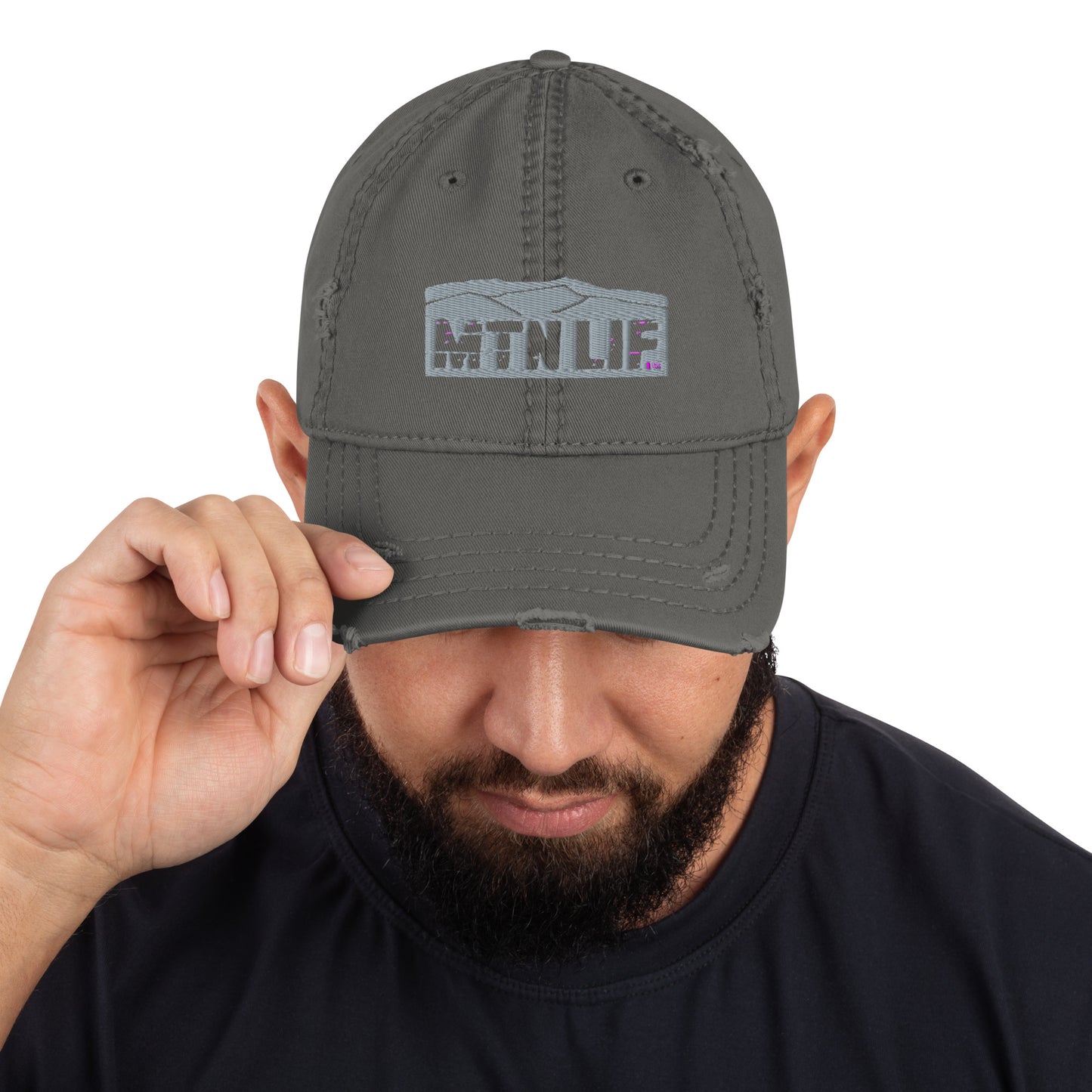 MTN LIF™ Distressed Dad Hat- embroidered GREY mtn logo