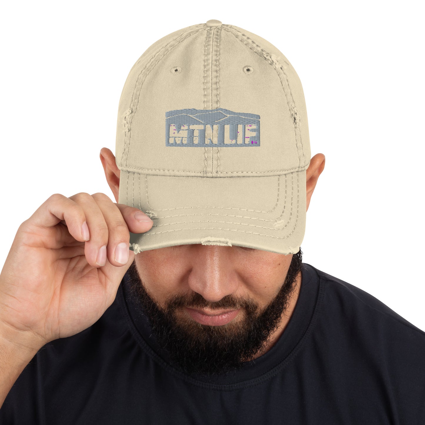 MTN LIF™ Distressed Dad Hat- embroidered GREY mtn logo