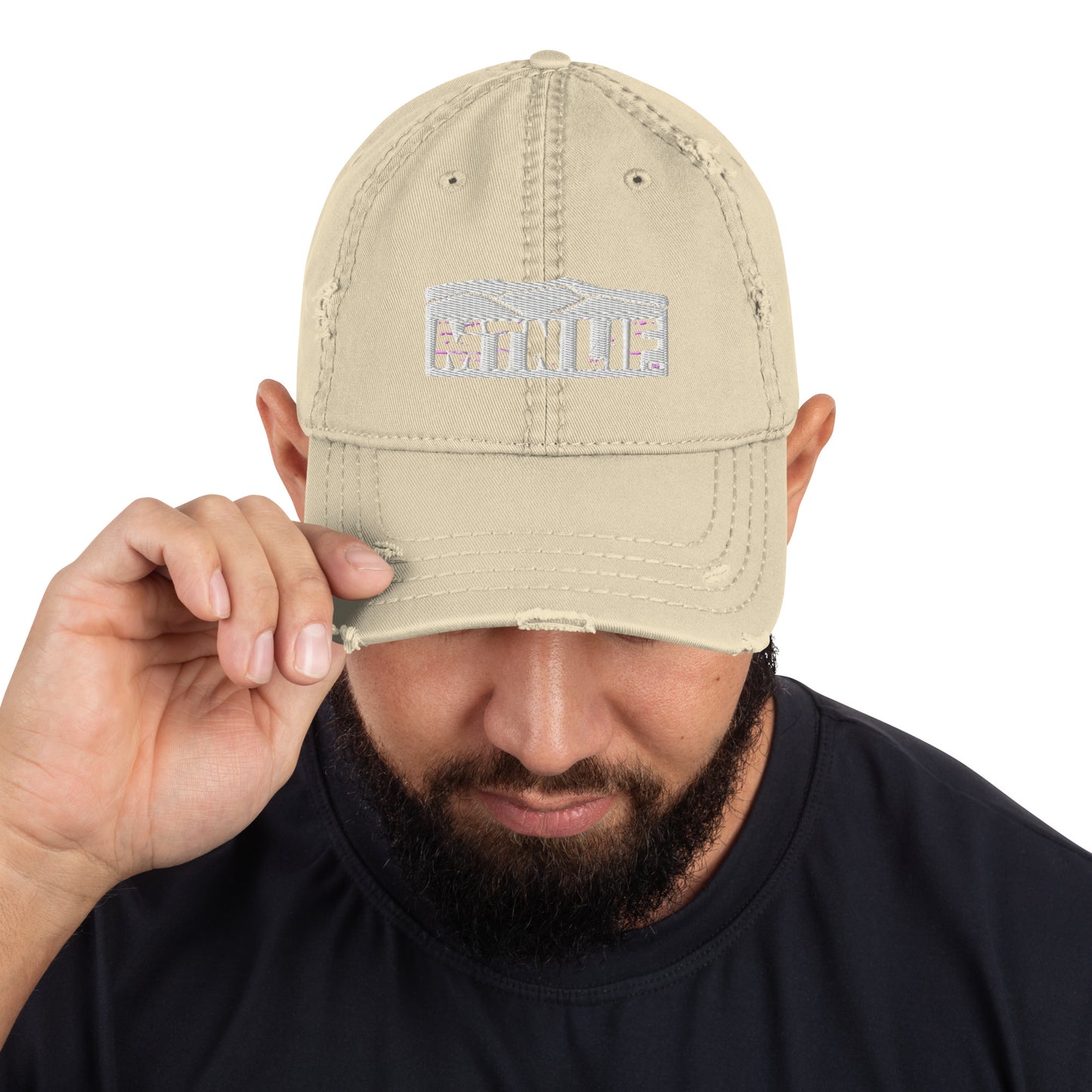 MTN LIF™ Distressed Dad Hat-embroidered SILVER mtn logo