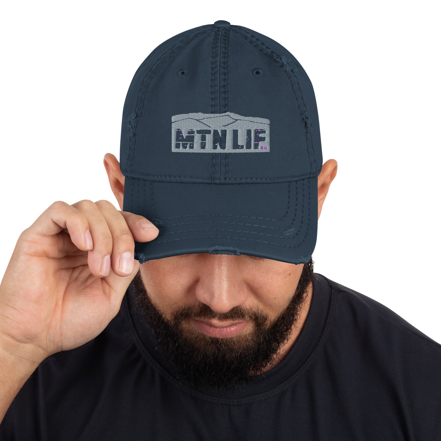 MTN LIF™ Distressed Dad Hat- embroidered GREY mtn logo