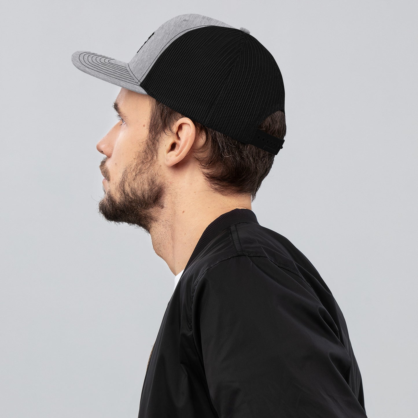 MTN LIF™ Trucker Cap GREY/BLACK- embroidered BLACK mtn logo