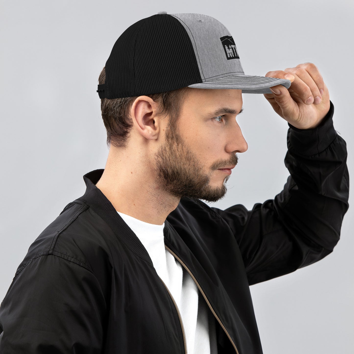 MTN LIF™ Trucker Cap GREY/BLACK- embroidered BLACK mtn logo