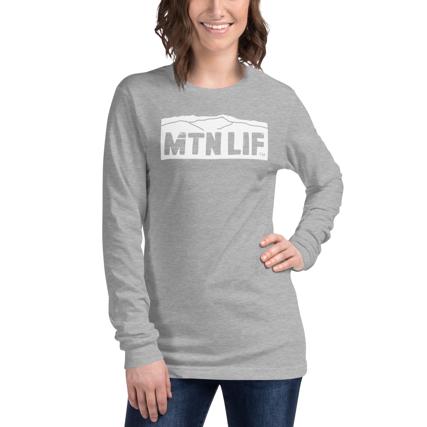MTN LIF™ Unisex Long Sleeve Tee- WHITE mtn logo