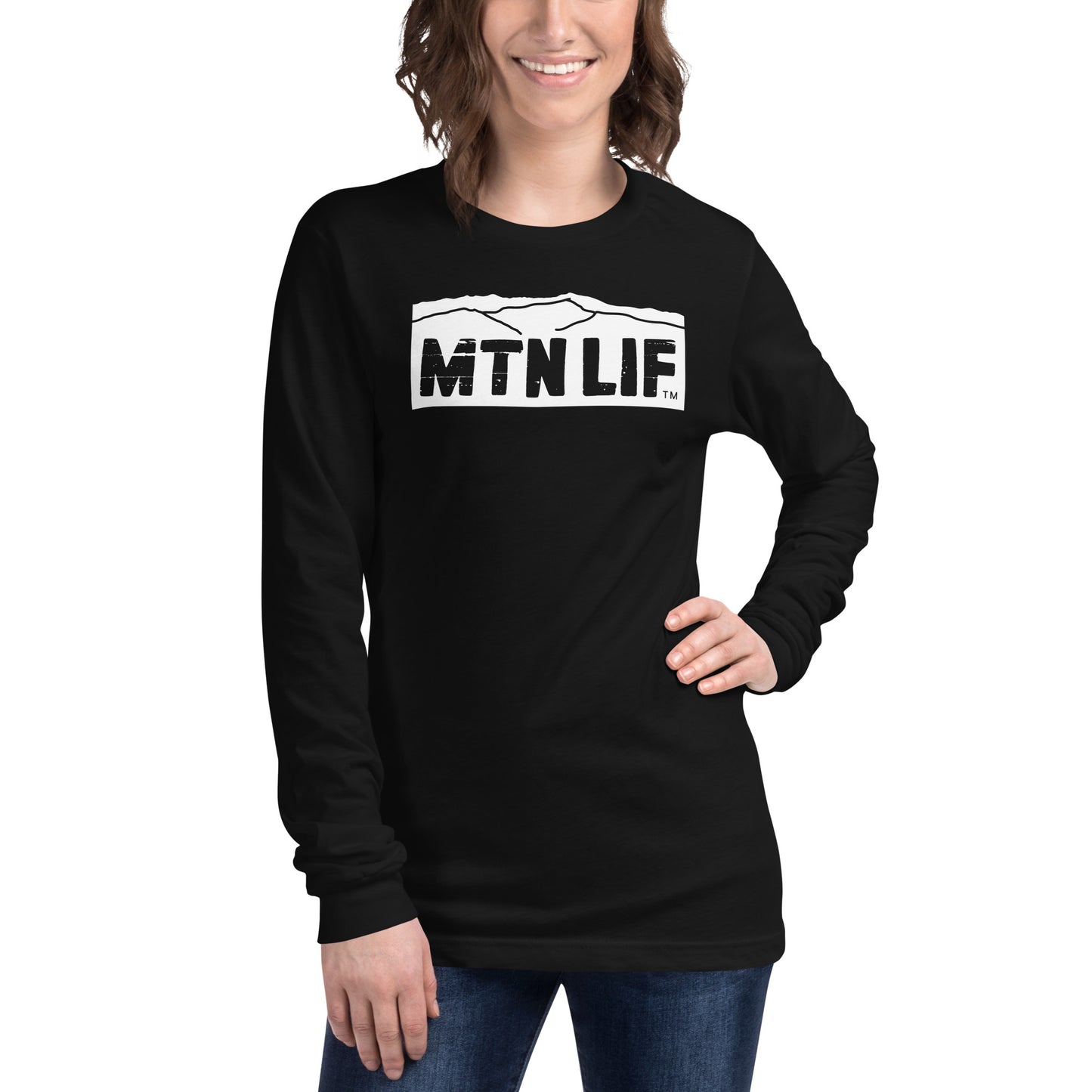 MTN LIF™ Unisex Long Sleeve Tee- WHITE mtn logo