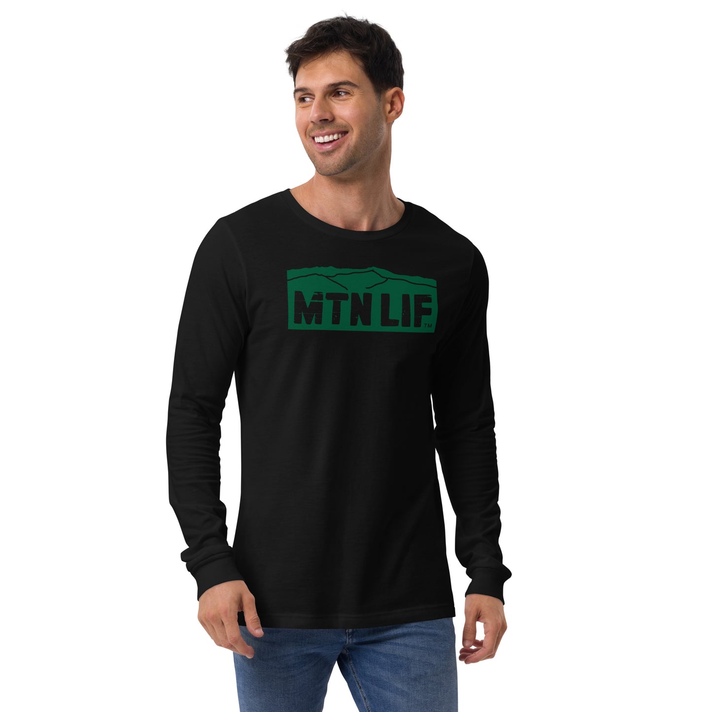 MTN LIF™ Unisex Long Sleeve Tee- GREEN mtn logo