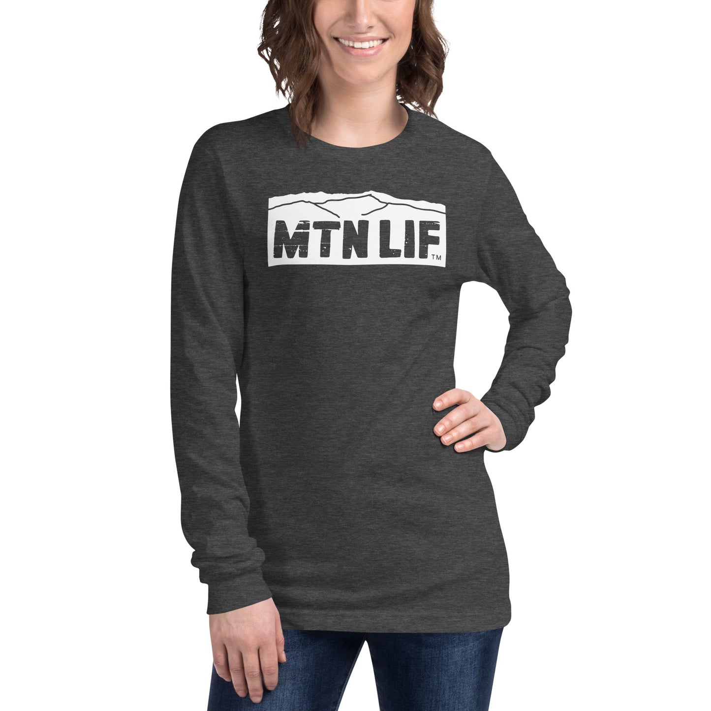 MTN LIF™ Unisex Long Sleeve Tee- WHITE mtn logo