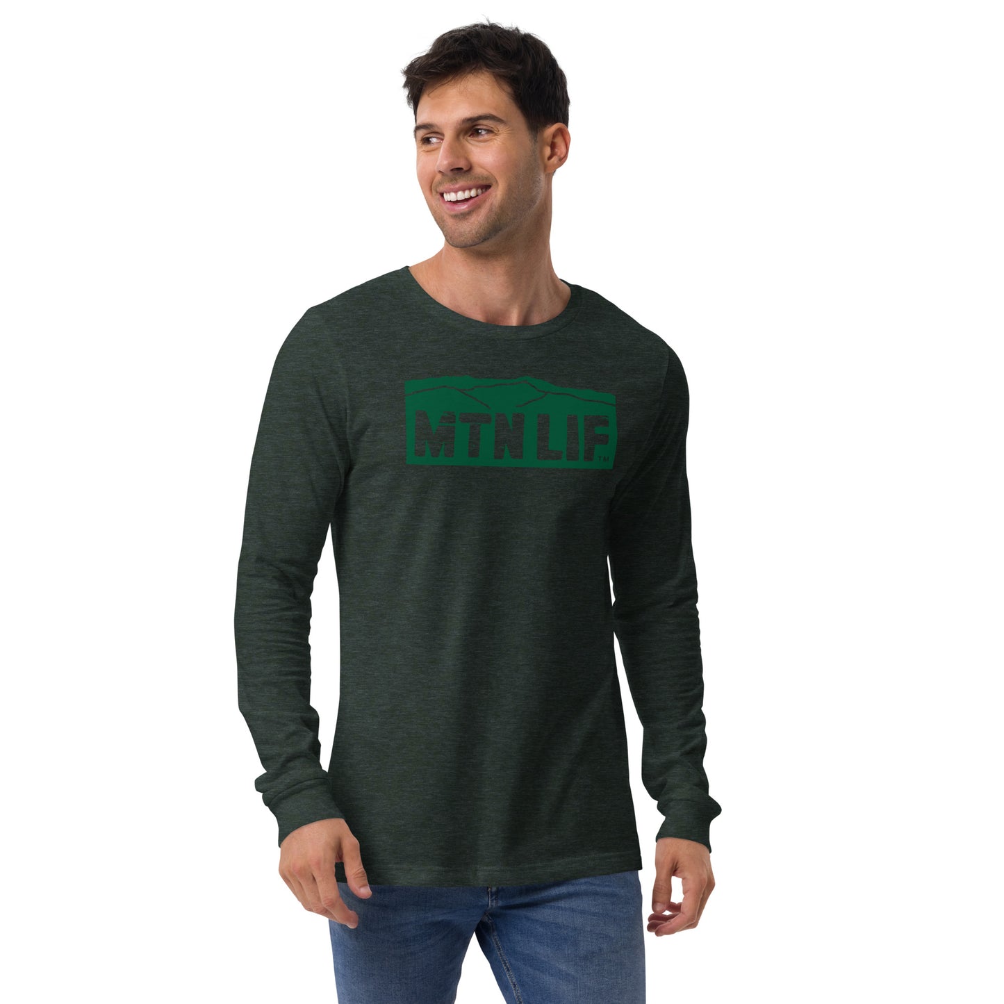 MTN LIF™ Unisex Long Sleeve Tee- GREEN mtn logo