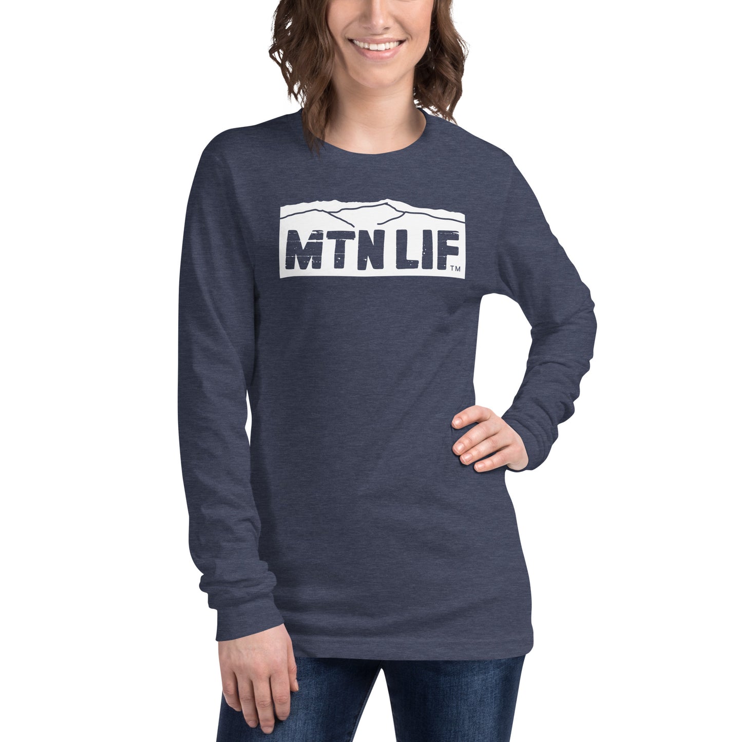 MTN LIF™ Unisex Long Sleeve Tee- WHITE mtn logo