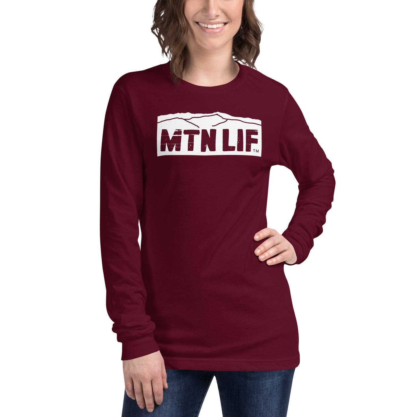 MTN LIF™ Unisex Long Sleeve Tee- WHITE mtn logo