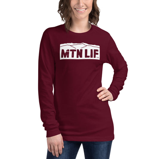 MTN LIF™ Unisex Long Sleeve Tee- WHITE mtn logo