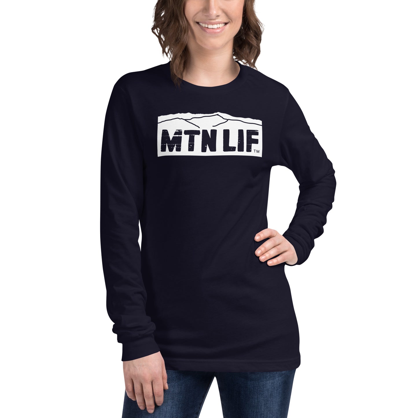 MTN LIF™ Unisex Long Sleeve Tee- WHITE mtn logo