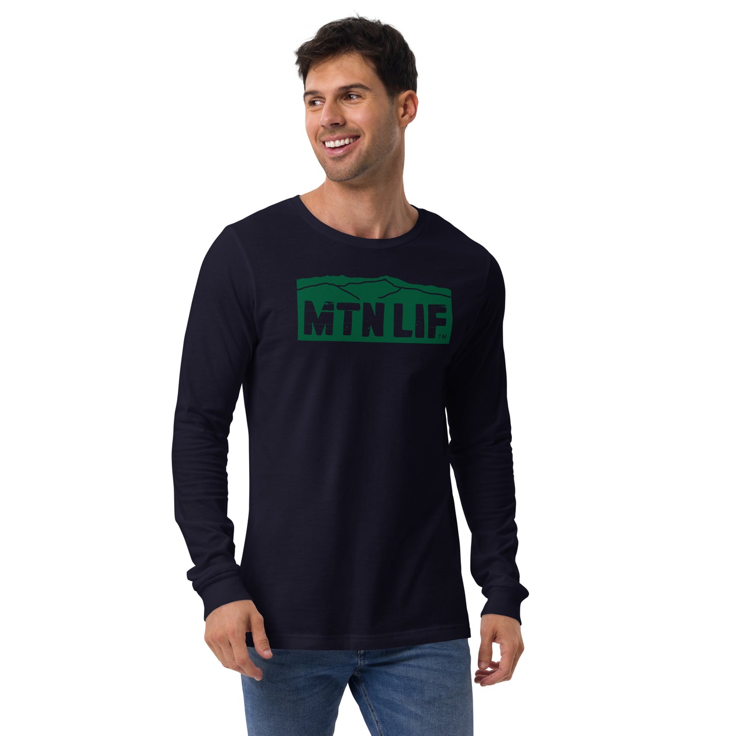MTN LIF™ Unisex Long Sleeve Tee- GREEN mtn logo