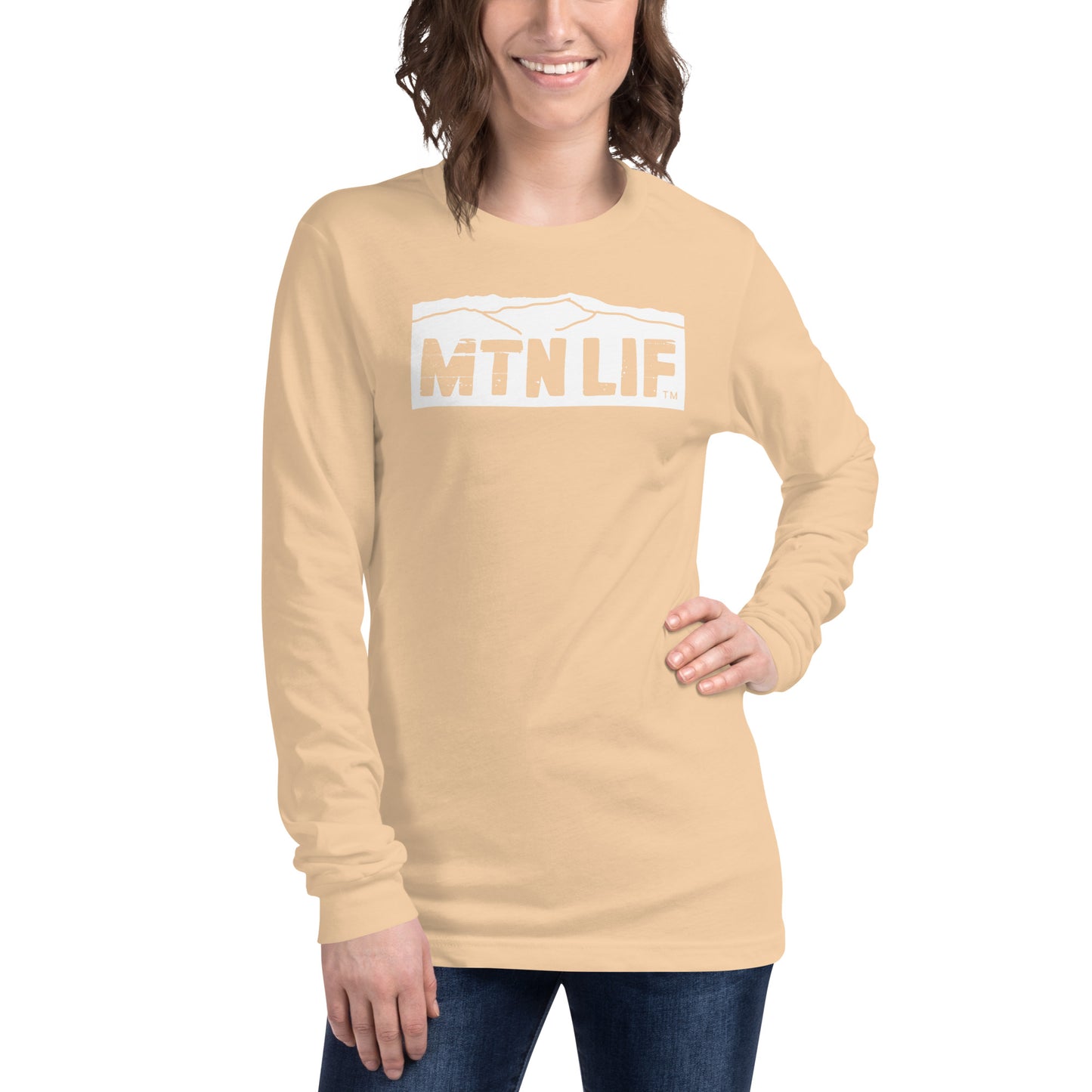 MTN LIF™ Unisex Long Sleeve Tee- WHITE mtn logo