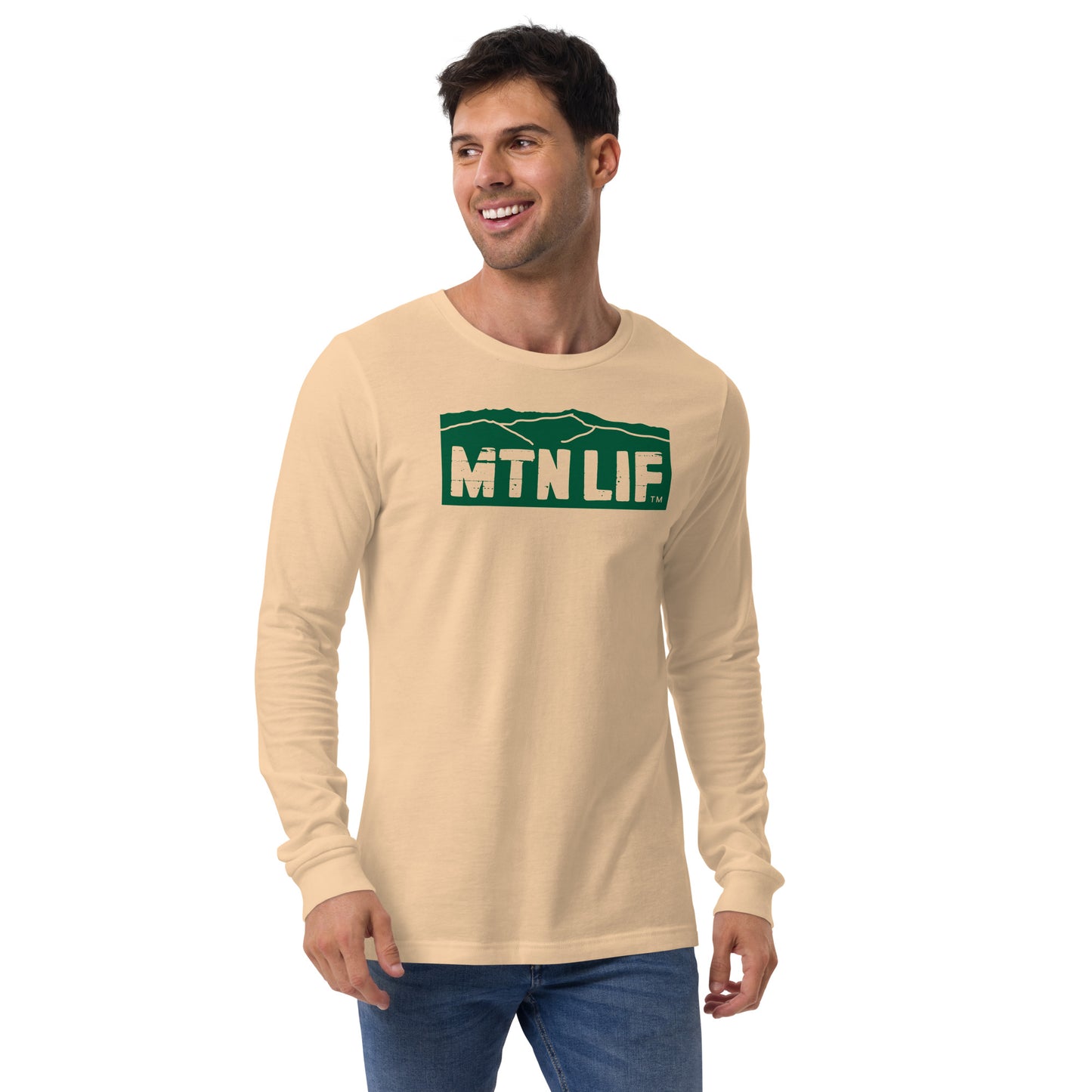 MTN LIF™ Unisex Long Sleeve Tee- GREEN mtn logo