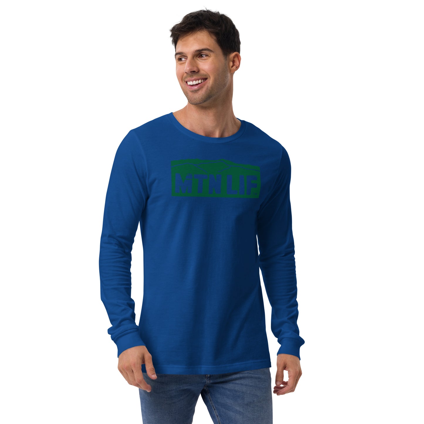 MTN LIF™ Unisex Long Sleeve Tee- GREEN mtn logo