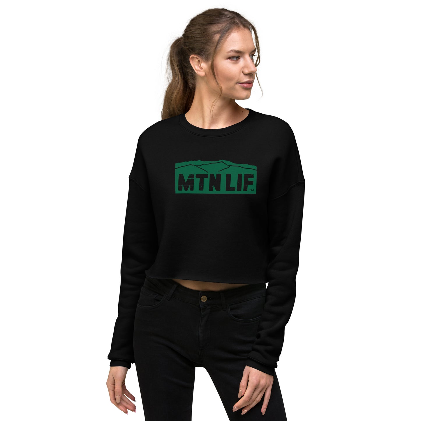 MTN LIF™ Cropped Sweatshirt- GREEN mtn logo