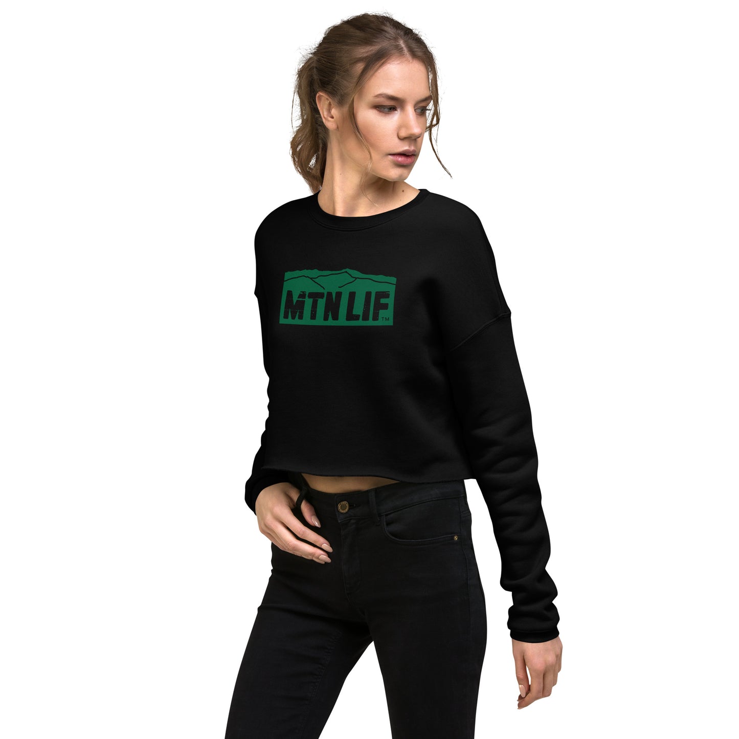 MTN LIF™ Cropped Sweatshirt- GREEN mtn logo