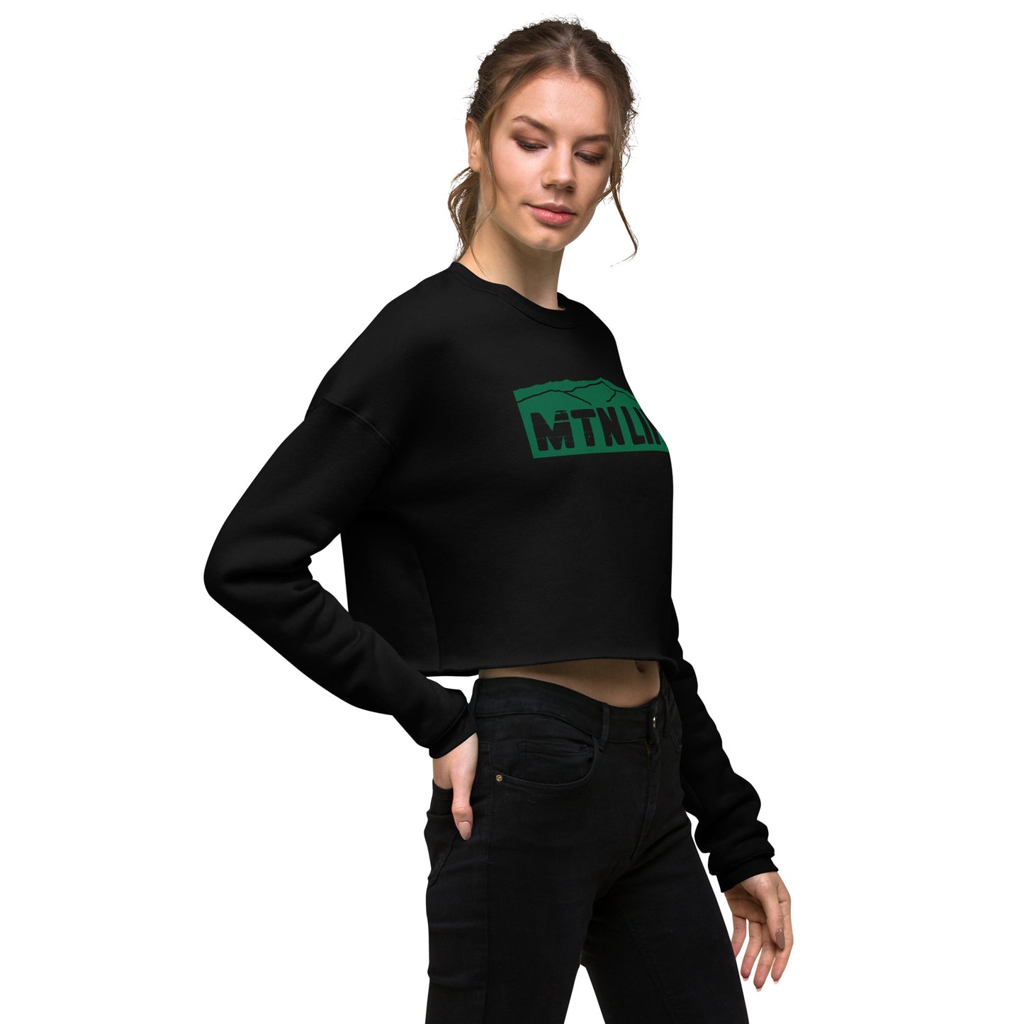 MTN LIF™ Cropped Sweatshirt- GREEN mtn logo