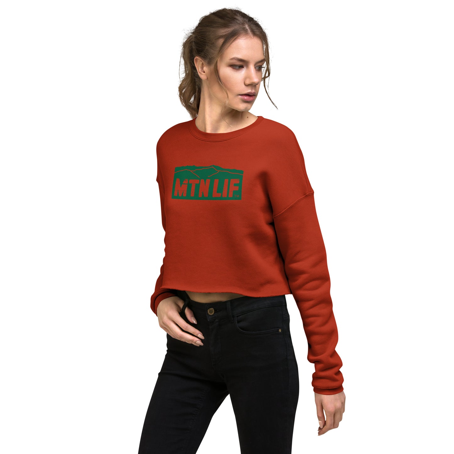 MTN LIF™ Cropped Sweatshirt- GREEN mtn logo