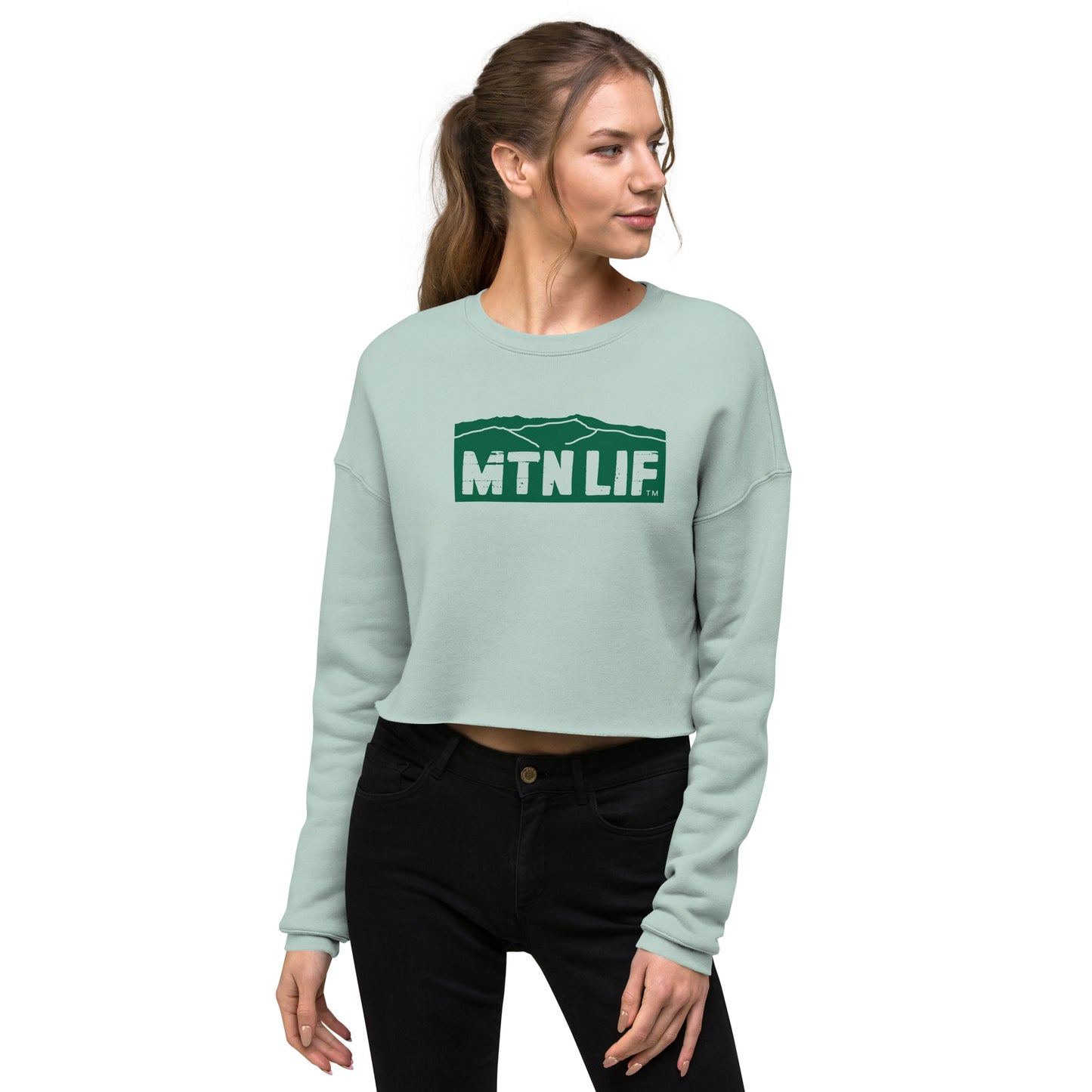 MTN LIF™ Cropped Sweatshirt- GREEN mtn logo