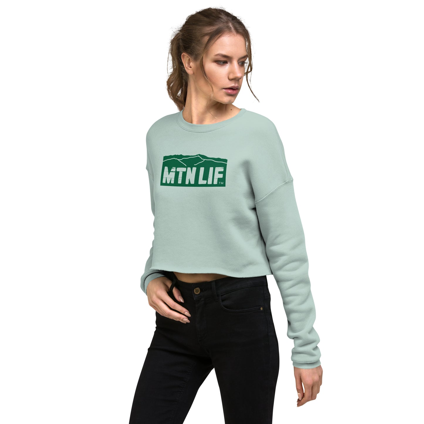 MTN LIF™ Cropped Sweatshirt- GREEN mtn logo