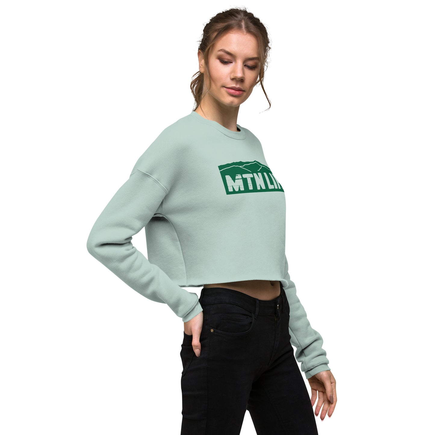MTN LIF™ Cropped Sweatshirt- GREEN mtn logo