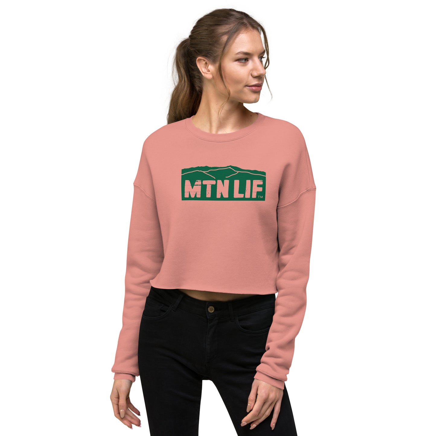 MTN LIF™ Cropped Sweatshirt- GREEN mtn logo