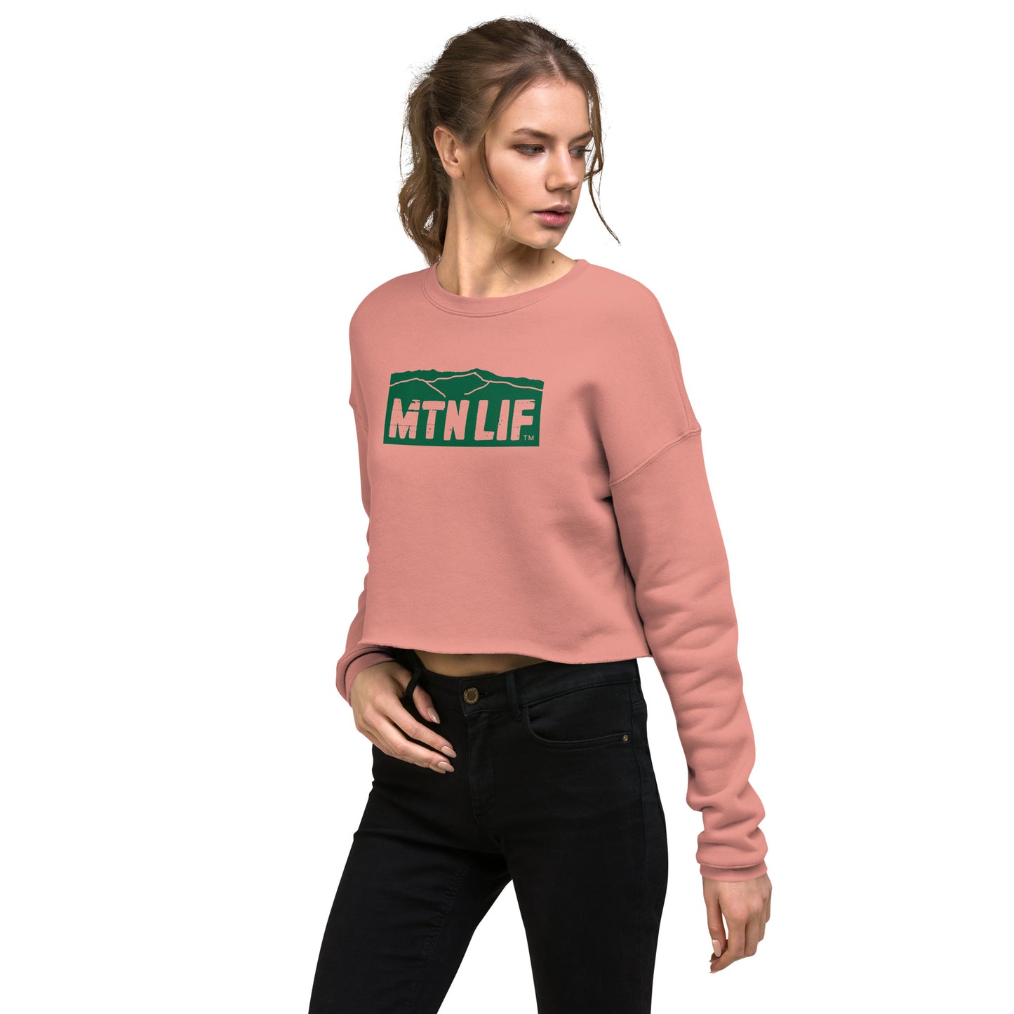 MTN LIF™ Cropped Sweatshirt- GREEN mtn logo
