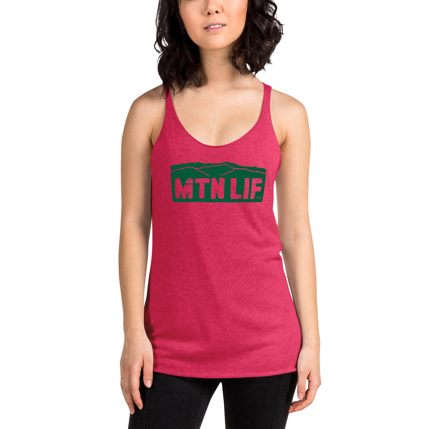 MTN LIF™ Women's Racerback Tank- GREEN mtn logo