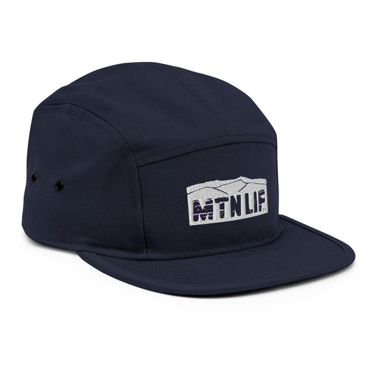 MTN LIF™ 5 Panel Camper Hat- embroidered SILVER mtn logo