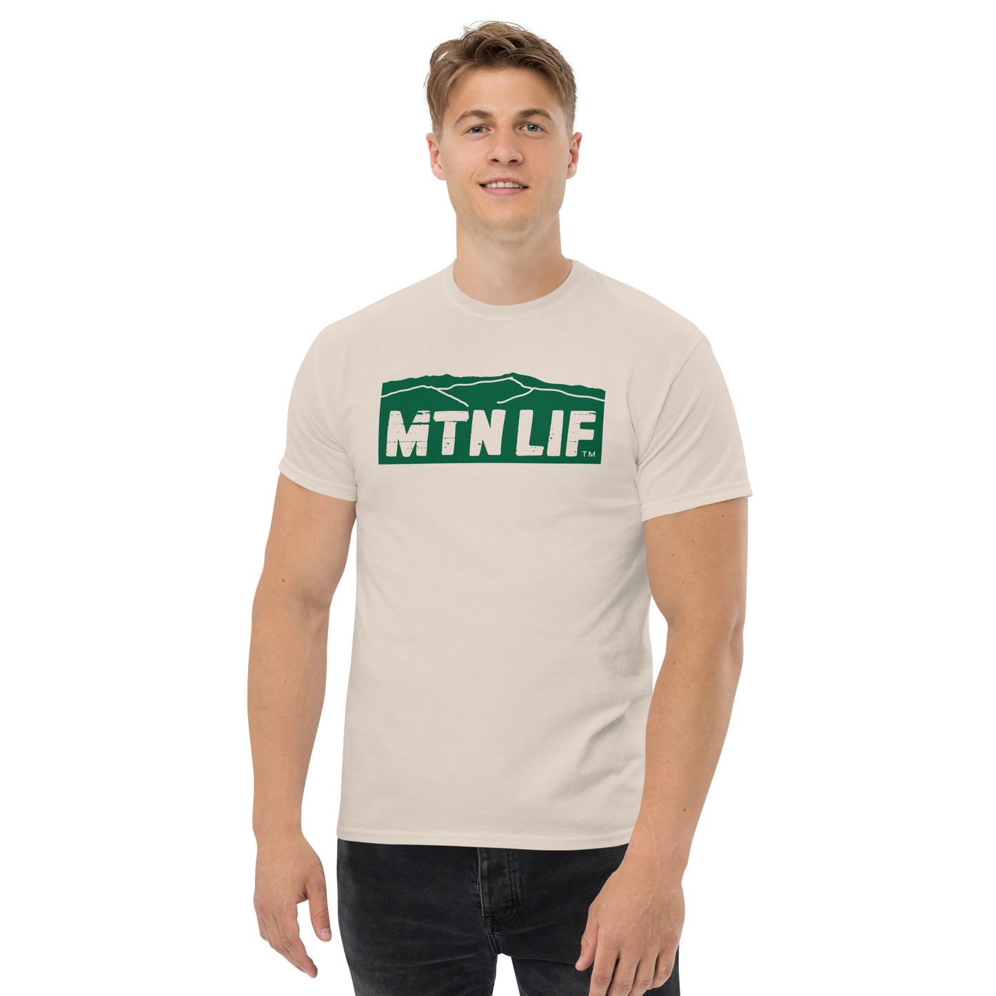 MTN LIF™ Men's classic tee GREEN mtn logo FRONT+BACK!