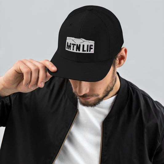 MTN LIF™ Snapback Trucker Cap-embroidered WHITE mtn logo