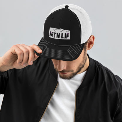 MTN LIF™ Snapback Trucker Cap-embroidered WHITE mtn logo