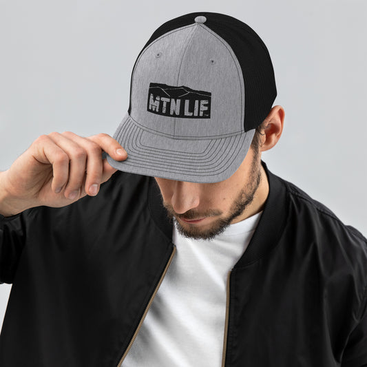 MTN LIF™ Trucker Cap GREY/BLACK- embroidered BLACK mtn logo