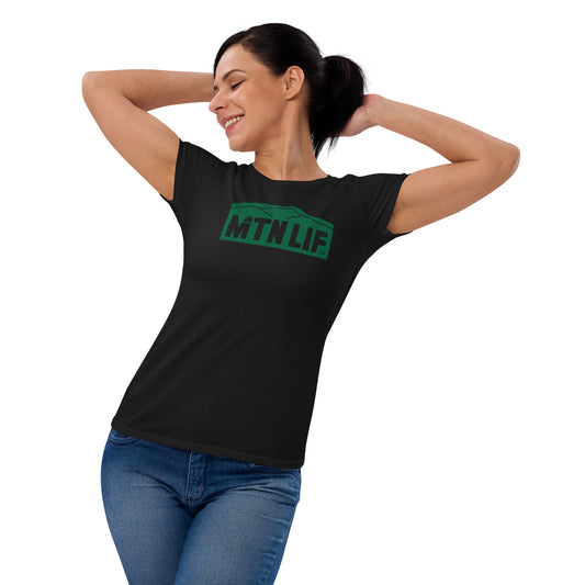 MTN LIF™ Women's fitted short sleeve t-shirt- GREEN mtn logo