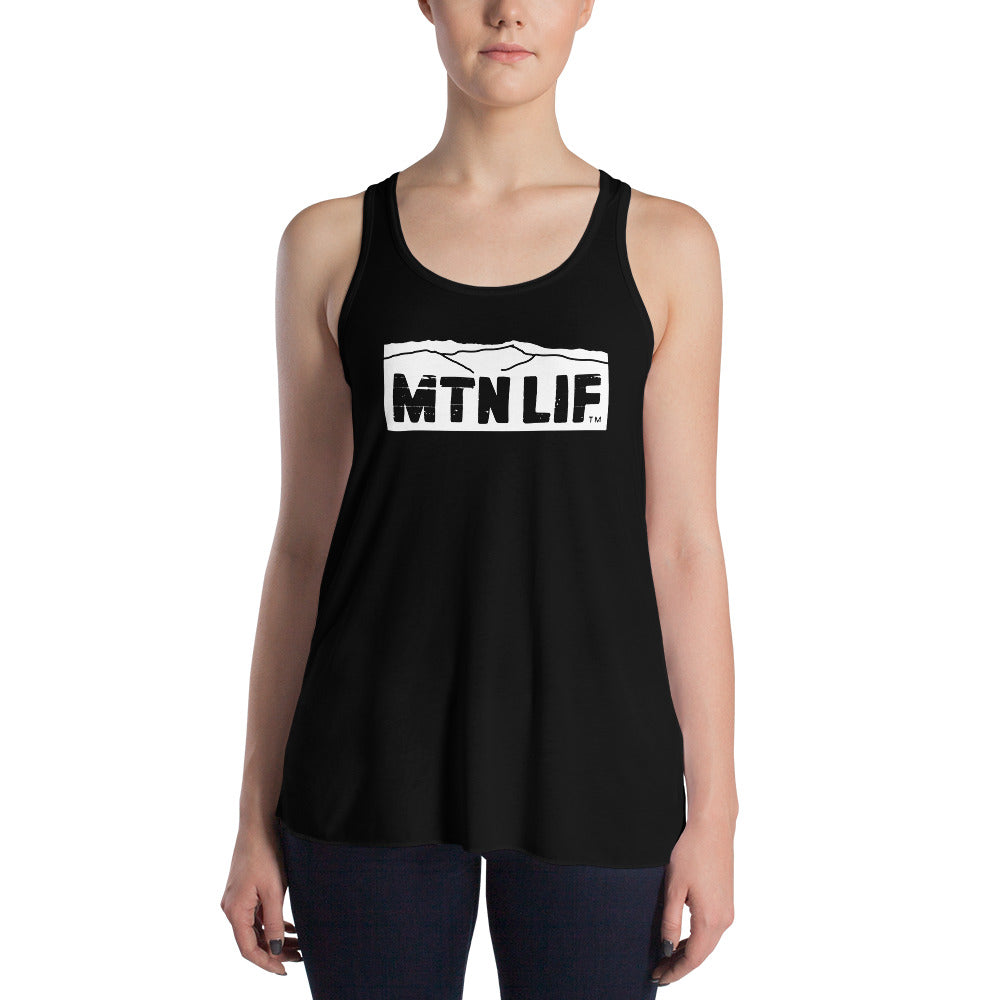 MTN LIF™ Women's Flowy Racerback Tank- WHITE mtn logo