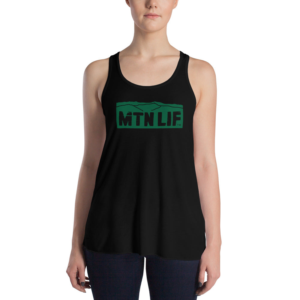 MTN LIF™ Women's Flowy Racerback Tank- GREEN mtn logo