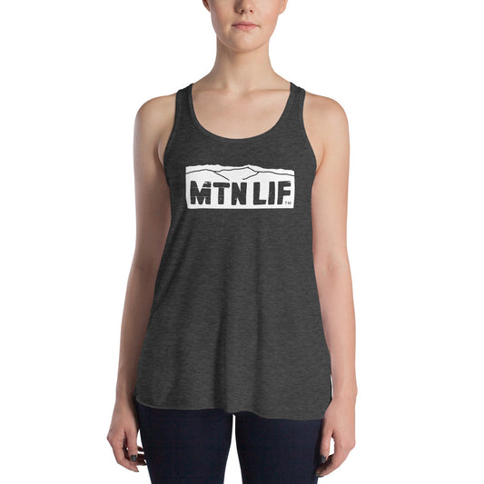 MTN LIF™ Women's Flowy Racerback Tank- WHITE mtn logo