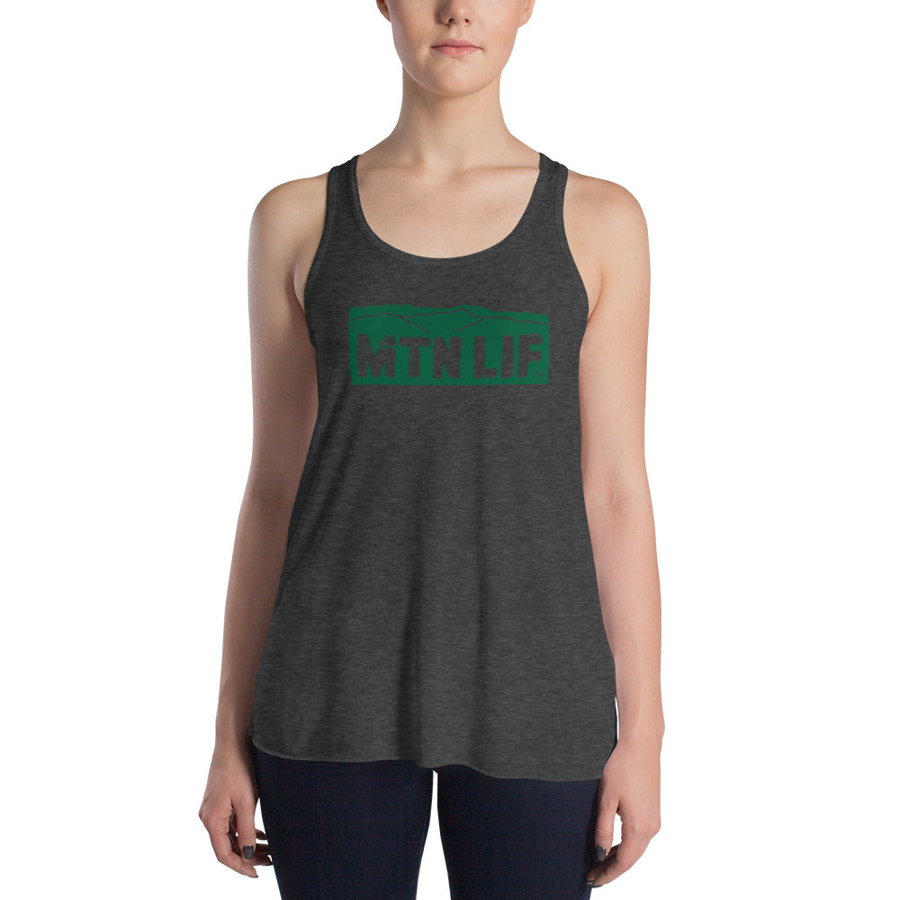 MTN LIF™ Women's Flowy Racerback Tank- GREEN mtn logo