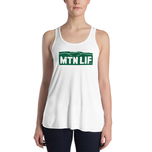 MTN LIF™ Women's Flowy Racerback Tank- GREEN mtn logo