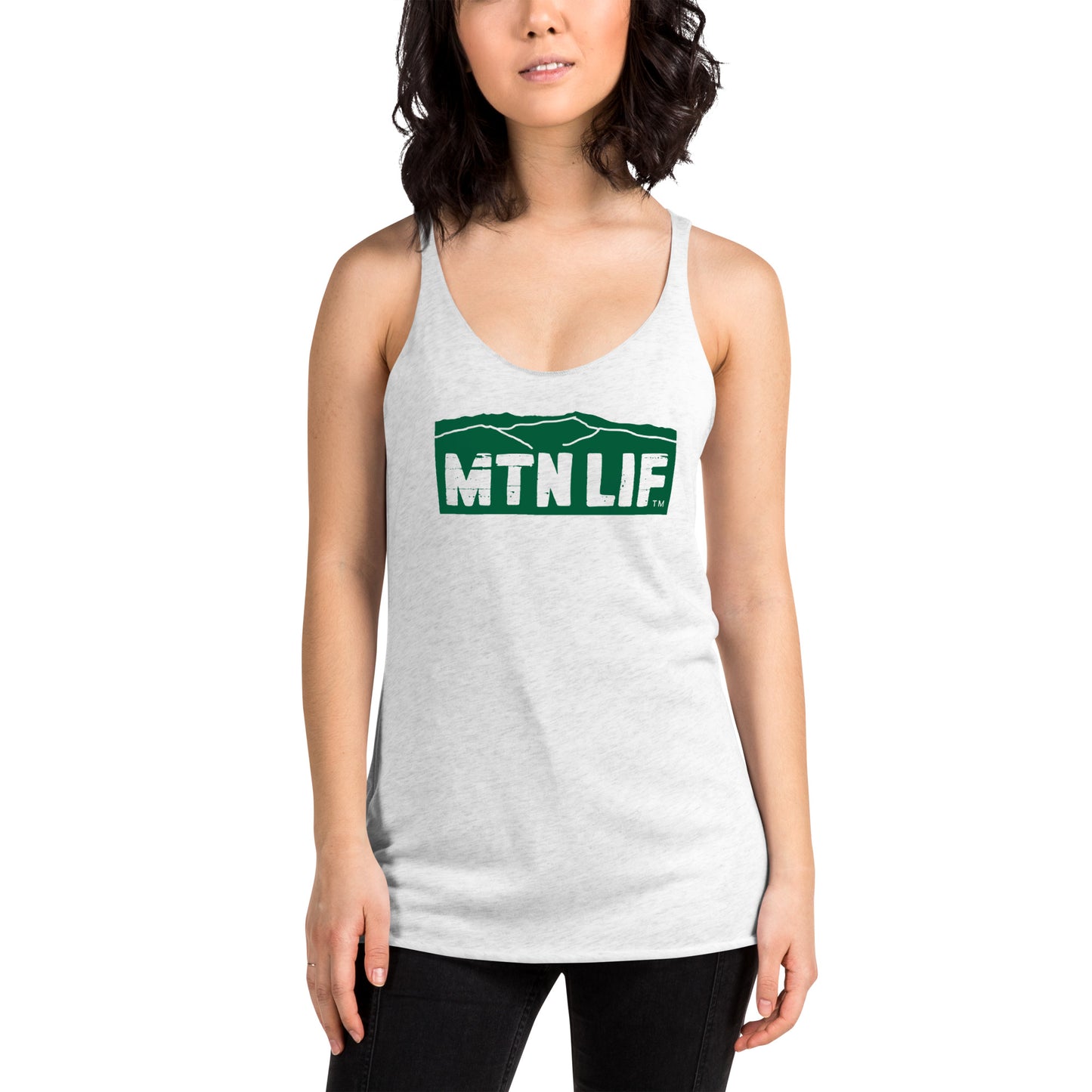 MTN LIF™ Women's Racerback Tank- GREEN mtn logo