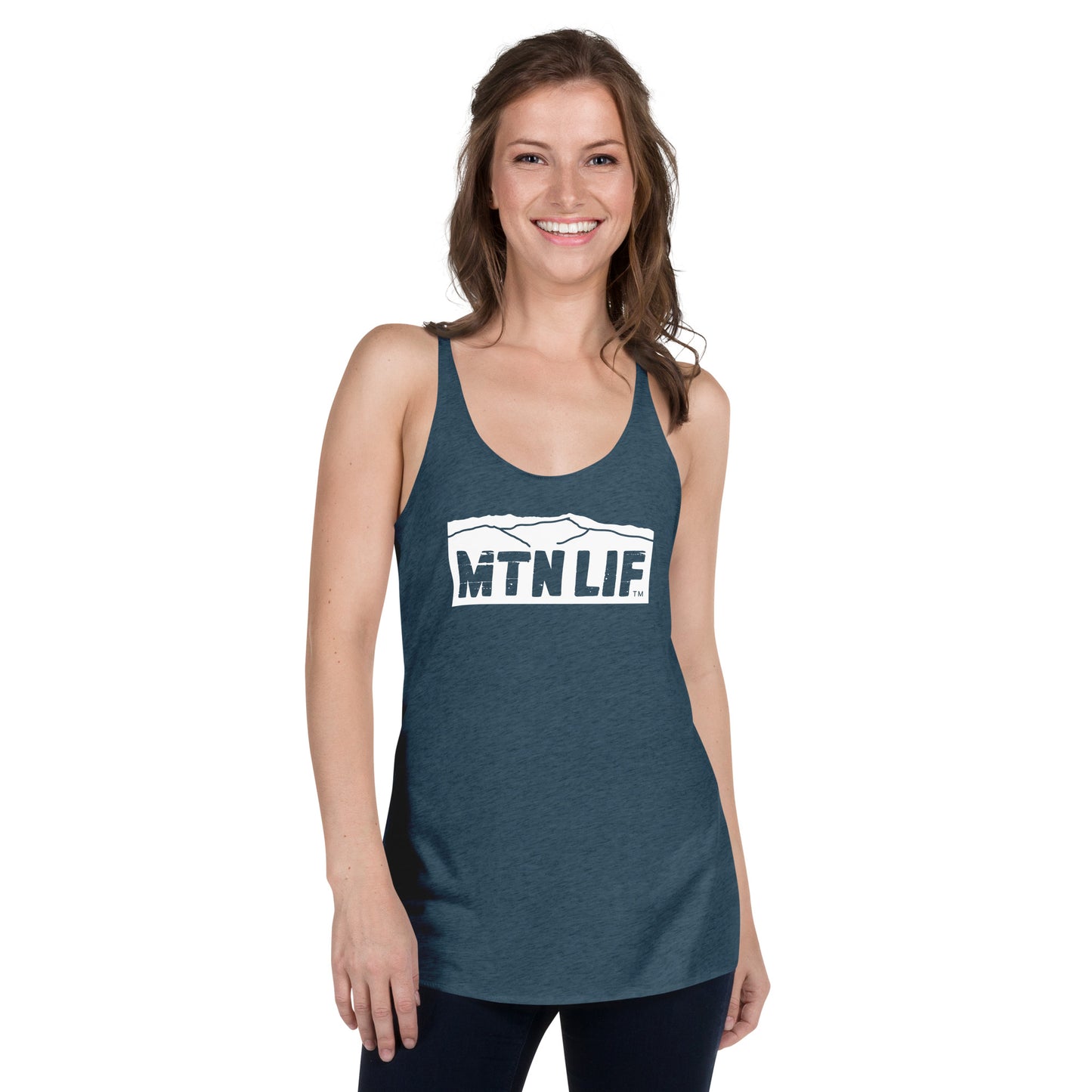 MTN LIF™ Women's Racerback Tank- WHITE mtn logo