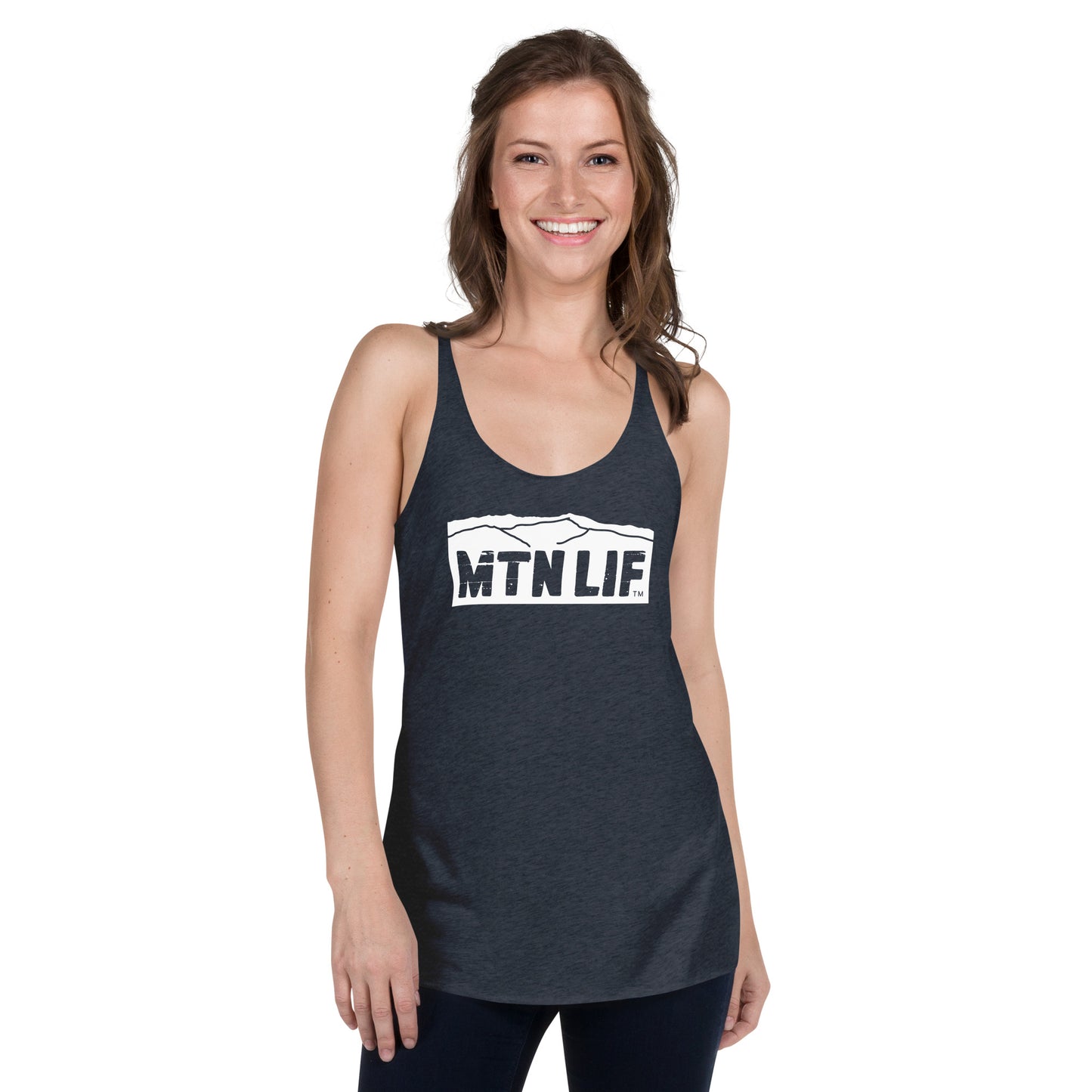 MTN LIF™ Women's Racerback Tank- WHITE mtn logo