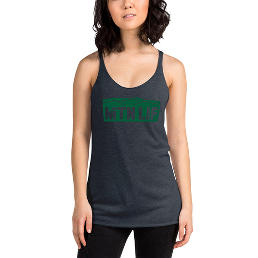 MTN LIF™ Women's Racerback Tank- GREEN mtn logo