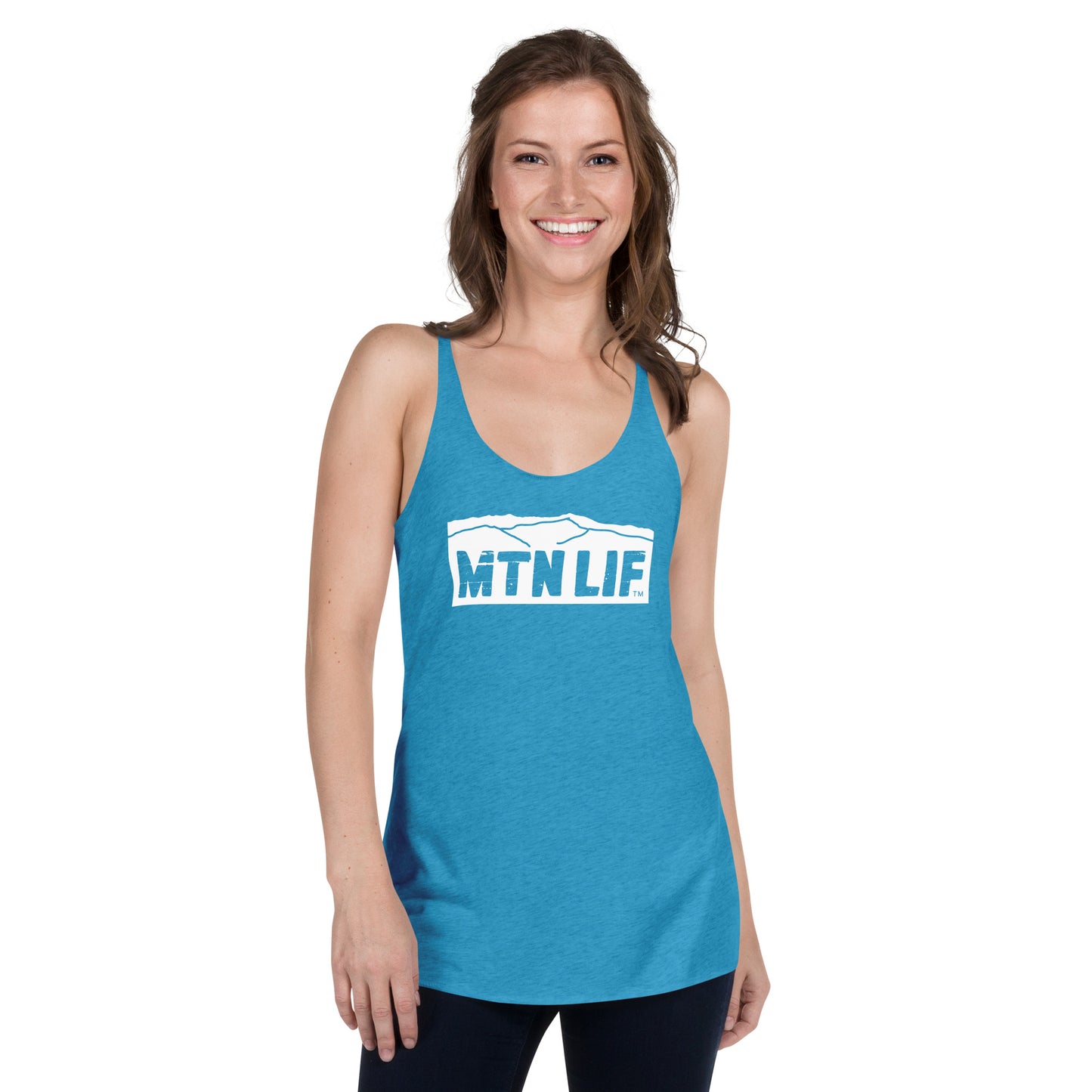 MTN LIF™ Women's Racerback Tank- WHITE mtn logo