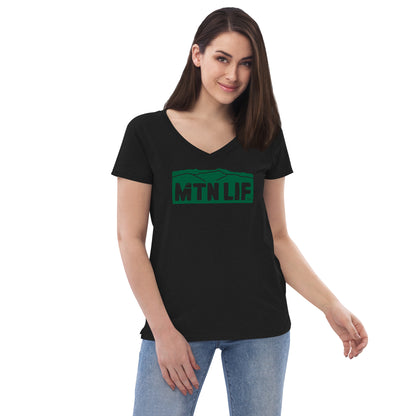 MTN LIF™ Women’s recycled v-neck t-shirt- GREEN logo