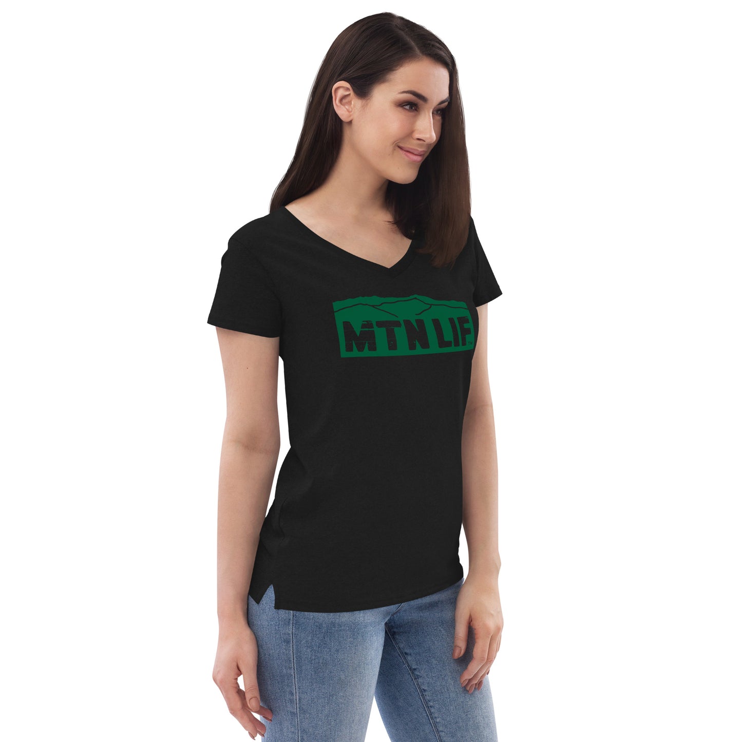 MTN LIF™ Women’s recycled v-neck t-shirt- GREEN logo